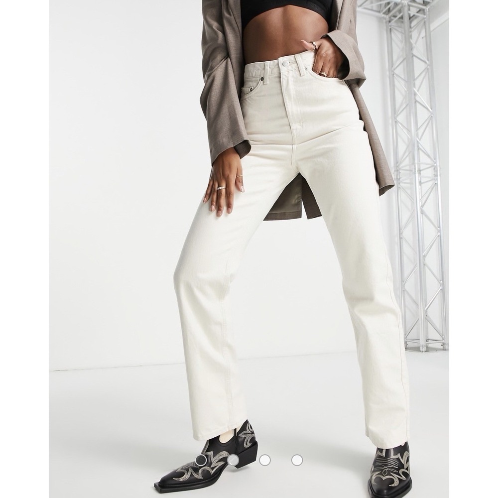 Weekday Rowe Extra High Rise Jeans 26x34 Ecru Off White Wide Leg Denim Pants